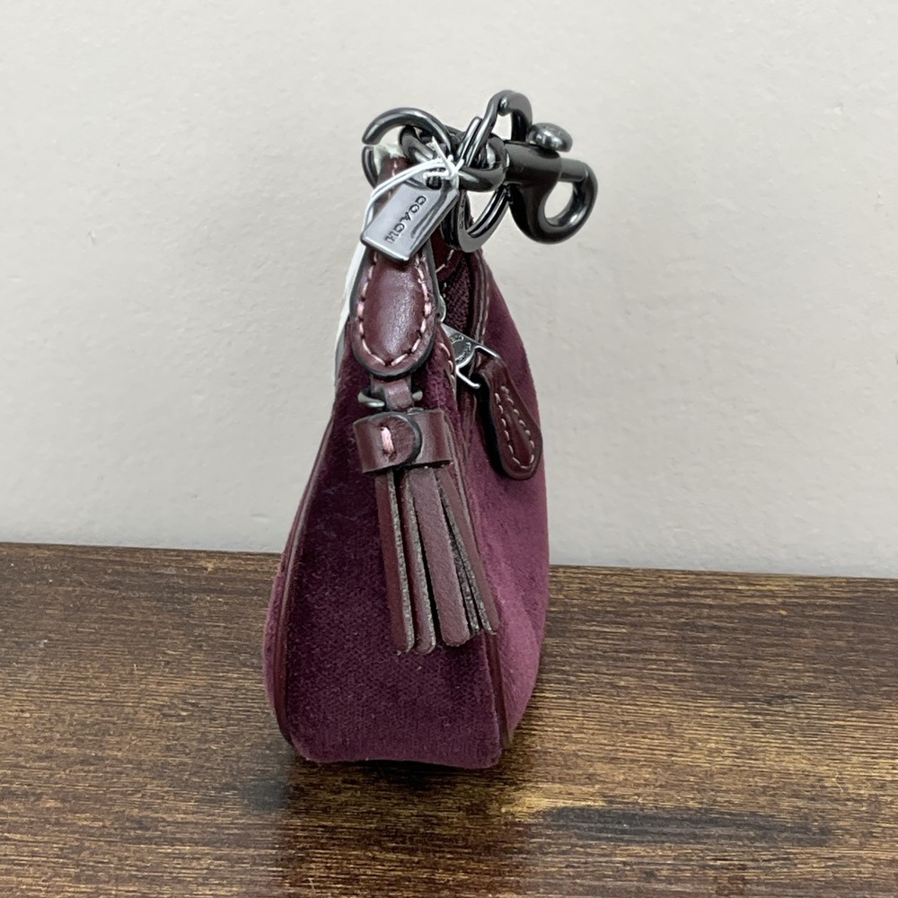 New Coach Mini Carmen Bag Charm Keychain Burgundy Velvet Leather Gunmetal CCF19 - Picture 3 of 10